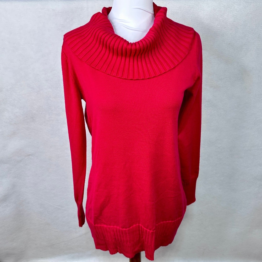 Cable & Gauge Womens Red Cowl Neck Ribbed Long Sleeve Tunic Sweater‎ Small